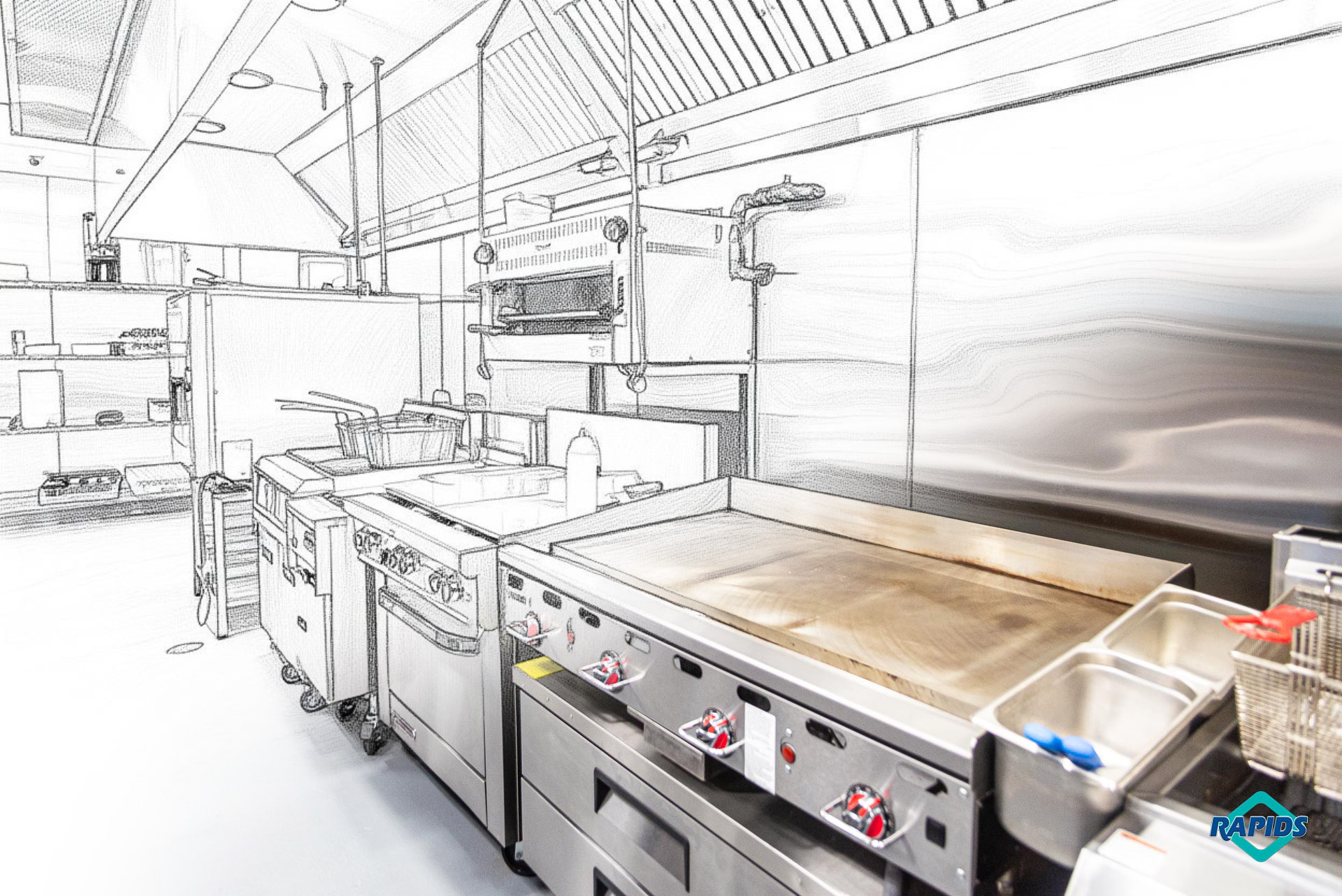 TRIO project - Commercial Kitchen Half Drawing Half Photo