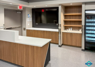 MidAmerican RecPlex reception counter and merchandising shelves